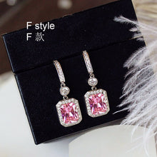 Load image into Gallery viewer, Fashion Cute Water Drop Pink Square Crystal Earrings Flower Heart Butterfly Cubic Zirconia women Party Weddings Birthday Gift