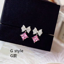 Load image into Gallery viewer, Fashion Cute Water Drop Pink Square Crystal Earrings Flower Heart Butterfly Cubic Zirconia women Party Weddings Birthday Gift