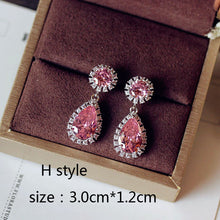 Load image into Gallery viewer, Fashion Cute Water Drop Pink Square Crystal Earrings Flower Heart Butterfly Cubic Zirconia women Party Weddings Birthday Gift
