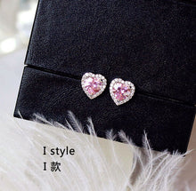 Load image into Gallery viewer, Fashion Cute Water Drop Pink Square Crystal Earrings Flower Heart Butterfly Cubic Zirconia women Party Weddings Birthday Gift