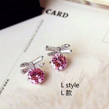Load image into Gallery viewer, Fashion Cute Water Drop Pink Square Crystal Earrings Flower Heart Butterfly Cubic Zirconia women Party Weddings Birthday Gift