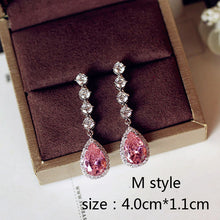 Load image into Gallery viewer, Fashion Cute Water Drop Pink Square Crystal Earrings Flower Heart Butterfly Cubic Zirconia women Party Weddings Birthday Gift