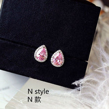 Load image into Gallery viewer, Fashion Cute Water Drop Pink Square Crystal Earrings Flower Heart Butterfly Cubic Zirconia women Party Weddings Birthday Gift