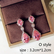 Load image into Gallery viewer, Fashion Cute Water Drop Pink Square Crystal Earrings Flower Heart Butterfly Cubic Zirconia women Party Weddings Birthday Gift