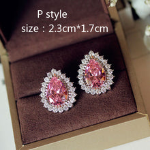 Load image into Gallery viewer, Fashion Cute Water Drop Pink Square Crystal Earrings Flower Heart Butterfly Cubic Zirconia women Party Weddings Birthday Gift