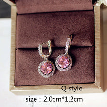 Load image into Gallery viewer, Fashion Cute Water Drop Pink Square Crystal Earrings Flower Heart Butterfly Cubic Zirconia women Party Weddings Birthday Gift