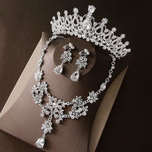 Load image into Gallery viewer, Hot Sale Noble Crystal Bridal Jewelry Sets Hotsale Silver Fashion Wedding Jewelry Tiara Necklace Earrings for Brides Bridesmaids