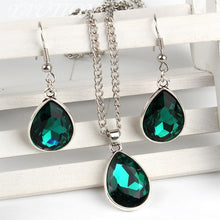 Load image into Gallery viewer, 1set Vintage silver Water drop Pendant Necklace &amp; earrings Fashion Jewelr green
