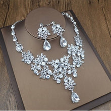 Load image into Gallery viewer, Hot Sale Noble Crystal Bridal Jewelry Sets Hotsale Silver Fashion Wedding Jewelry Tiara Necklace Earrings for Brides Bridesmaids