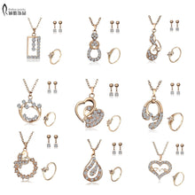 Load image into Gallery viewer, Women heart flower Musical notes Rhinestone Crystal Necklace Earrings rings Charm Wedding Jewelry Set Bridal Jewelry Set Wedding