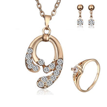 Load image into Gallery viewer, Women heart flower Musical notes Rhinestone Crystal Necklace Earrings rings Charm Wedding Jewelry Set Bridal Jewelry Set Wedding