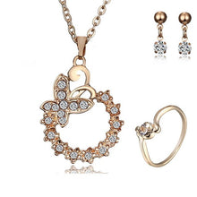 Load image into Gallery viewer, Women heart flower Musical notes Rhinestone Crystal Necklace Earrings rings Charm Wedding Jewelry Set Bridal Jewelry Set Wedding