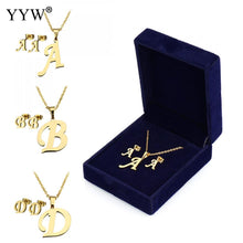 Load image into Gallery viewer, Letter Pendant Necklace Earrings For Women Jewelry Sets Fashion Stainless Steel Gold Color Choker Necklaces with packing box