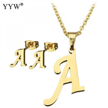 Load image into Gallery viewer, Letter Pendant Necklace Earrings For Women Jewelry Sets Fashion Stainless Steel Gold Color Choker Necklaces with packing box