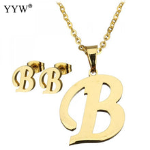 Load image into Gallery viewer, Letter Pendant Necklace Earrings For Women Jewelry Sets Fashion Stainless Steel Gold Color Choker Necklaces with packing box