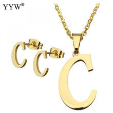 Load image into Gallery viewer, Letter Pendant Necklace Earrings For Women Jewelry Sets Fashion Stainless Steel Gold Color Choker Necklaces with packing box