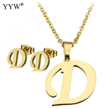 Load image into Gallery viewer, Letter Pendant Necklace Earrings For Women Jewelry Sets Fashion Stainless Steel Gold Color Choker Necklaces with packing box