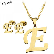 Load image into Gallery viewer, Letter Pendant Necklace Earrings For Women Jewelry Sets Fashion Stainless Steel Gold Color Choker Necklaces with packing box
