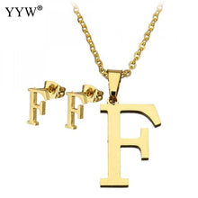 Load image into Gallery viewer, Letter Pendant Necklace Earrings For Women Jewelry Sets Fashion Stainless Steel Gold Color Choker Necklaces with packing box