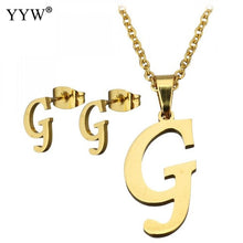 Load image into Gallery viewer, Letter Pendant Necklace Earrings For Women Jewelry Sets Fashion Stainless Steel Gold Color Choker Necklaces with packing box