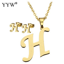 Load image into Gallery viewer, Letter Pendant Necklace Earrings For Women Jewelry Sets Fashion Stainless Steel Gold Color Choker Necklaces with packing box
