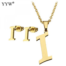 Load image into Gallery viewer, Letter Pendant Necklace Earrings For Women Jewelry Sets Fashion Stainless Steel Gold Color Choker Necklaces with packing box