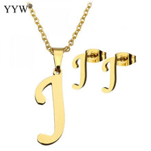 Load image into Gallery viewer, Letter Pendant Necklace Earrings For Women Jewelry Sets Fashion Stainless Steel Gold Color Choker Necklaces with packing box