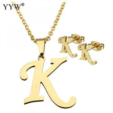 Load image into Gallery viewer, Letter Pendant Necklace Earrings For Women Jewelry Sets Fashion Stainless Steel Gold Color Choker Necklaces with packing box