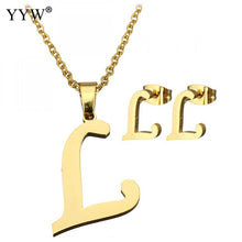 Load image into Gallery viewer, Letter Pendant Necklace Earrings For Women Jewelry Sets Fashion Stainless Steel Gold Color Choker Necklaces with packing box
