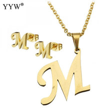 Load image into Gallery viewer, Letter Pendant Necklace Earrings For Women Jewelry Sets Fashion Stainless Steel Gold Color Choker Necklaces with packing box