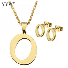 Load image into Gallery viewer, Letter Pendant Necklace Earrings For Women Jewelry Sets Fashion Stainless Steel Gold Color Choker Necklaces with packing box