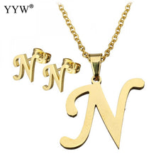 Load image into Gallery viewer, Letter Pendant Necklace Earrings For Women Jewelry Sets Fashion Stainless Steel Gold Color Choker Necklaces with packing box