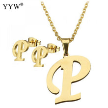 Load image into Gallery viewer, Letter Pendant Necklace Earrings For Women Jewelry Sets Fashion Stainless Steel Gold Color Choker Necklaces with packing box