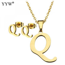 Load image into Gallery viewer, Letter Pendant Necklace Earrings For Women Jewelry Sets Fashion Stainless Steel Gold Color Choker Necklaces with packing box