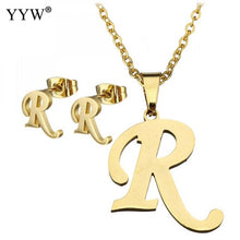 Load image into Gallery viewer, Letter Pendant Necklace Earrings For Women Jewelry Sets Fashion Stainless Steel Gold Color Choker Necklaces with packing box