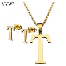 Load image into Gallery viewer, Letter Pendant Necklace Earrings For Women Jewelry Sets Fashion Stainless Steel Gold Color Choker Necklaces with packing box