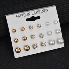 Load image into Gallery viewer, Terreau Kathy 9 Pairs/lot Crystal Pearl Stud Earrings Piercing Gold Color 2016 Fashion Earrings For Women Bijoux Jewelry Brincos