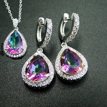 Load image into Gallery viewer, DJ CH Rainbow Fire Mystic Topaz Pendant Charm Earrings Set 925 Sterling Silver Jewelry Sets For Women