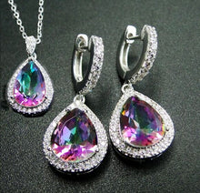 Load image into Gallery viewer, DJ CH Rainbow Fire Mystic Topaz Pendant Charm Earrings Set 925 Sterling Silver Jewelry Sets For Women