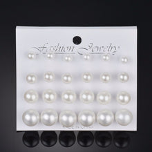 Load image into Gallery viewer, MissCyCy Fashion 12 pair/set Women Square Crystal Heart Stud Earrings for Women Piercing Simulated Pearl Flower Earrings