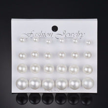 Load image into Gallery viewer, MissCyCy Fashion 12 pair/set Women Square Crystal Heart Stud Earrings for Women Piercing Simulated Pearl Flower Earrings