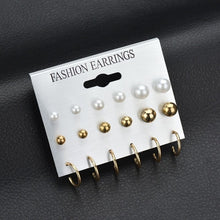 Load image into Gallery viewer, MissCyCy Fashion 12 pair/set Women Square Crystal Heart Stud Earrings for Women Piercing Simulated Pearl Flower Earrings