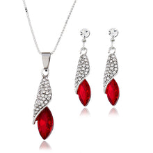 Load image into Gallery viewer, Colorful Fashion Green White Red Alloy Water Drop Crystal Pendant Necklace Earrings Sets for Women Gift Jewelry Sets