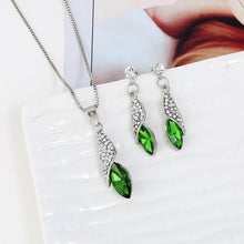 Load image into Gallery viewer, Colorful Fashion Green White Red Alloy Water Drop Crystal Pendant Necklace Earrings Sets for Women Gift Jewelry Sets