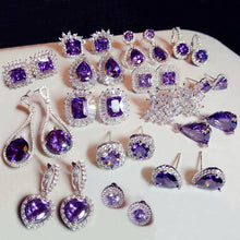 Load image into Gallery viewer, Fashion Plant Flower Purple Crystal stone Long Drop Earrings Square Round Oval Heart Cubic Zirconia women Party Jewelry Hanging