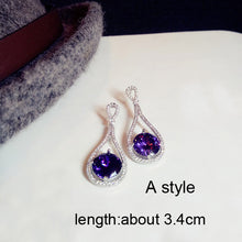 Load image into Gallery viewer, Fashion Plant Flower Purple Crystal stone Long Drop Earrings Square Round Oval Heart Cubic Zirconia women Party Jewelry Hanging