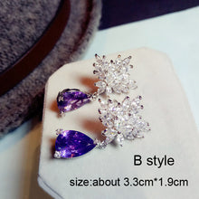 Load image into Gallery viewer, Fashion Plant Flower Purple Crystal stone Long Drop Earrings Square Round Oval Heart Cubic Zirconia women Party Jewelry Hanging