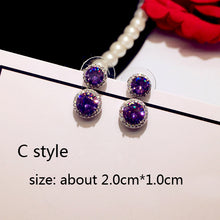 Load image into Gallery viewer, Fashion Plant Flower Purple Crystal stone Long Drop Earrings Square Round Oval Heart Cubic Zirconia women Party Jewelry Hanging