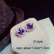 Load image into Gallery viewer, Fashion Plant Flower Purple Crystal stone Long Drop Earrings Square Round Oval Heart Cubic Zirconia women Party Jewelry Hanging