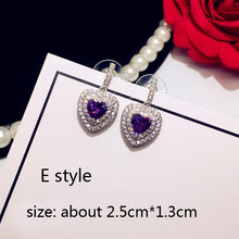 Load image into Gallery viewer, Fashion Plant Flower Purple Crystal stone Long Drop Earrings Square Round Oval Heart Cubic Zirconia women Party Jewelry Hanging